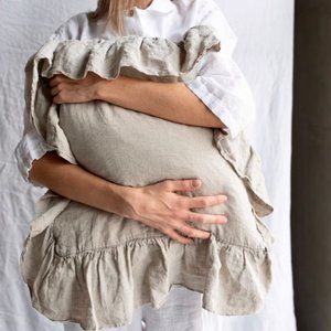 Linen euro pillowcase, set of 2 / French style thick ruffled linen